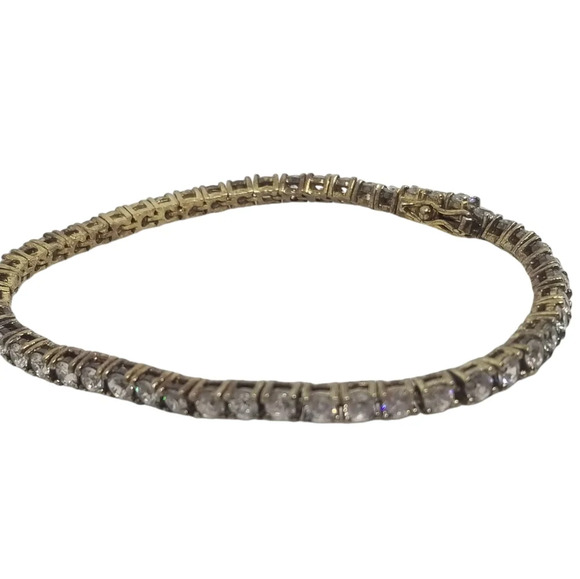 GOLD VERMEIL 925 VINTAGE TENNIS BRACELET SET WITH FACETED CRYSTALS - Picture 4 of 10